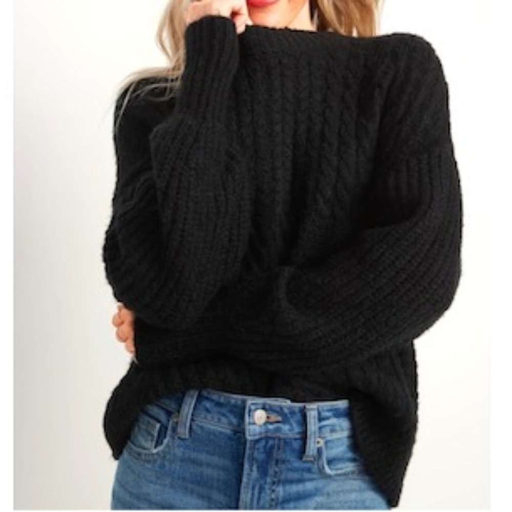 Cozy Cable-Knit Blouson-Sleeve Sweater
